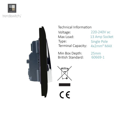 Trendi Switch 2 Gang Long Switched Plug Socket in Carbon Fibre