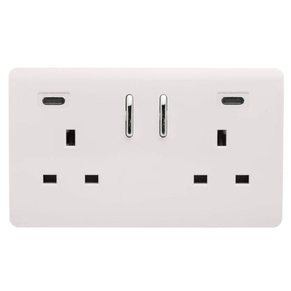 Trendi Switch 2 Gang USB 24W Type C USB Plug Socket in Ice White