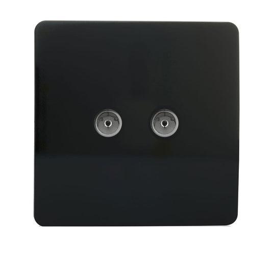 Trendi Switch 2 Gang Female Co-Axial Television Socketin Piano Black
