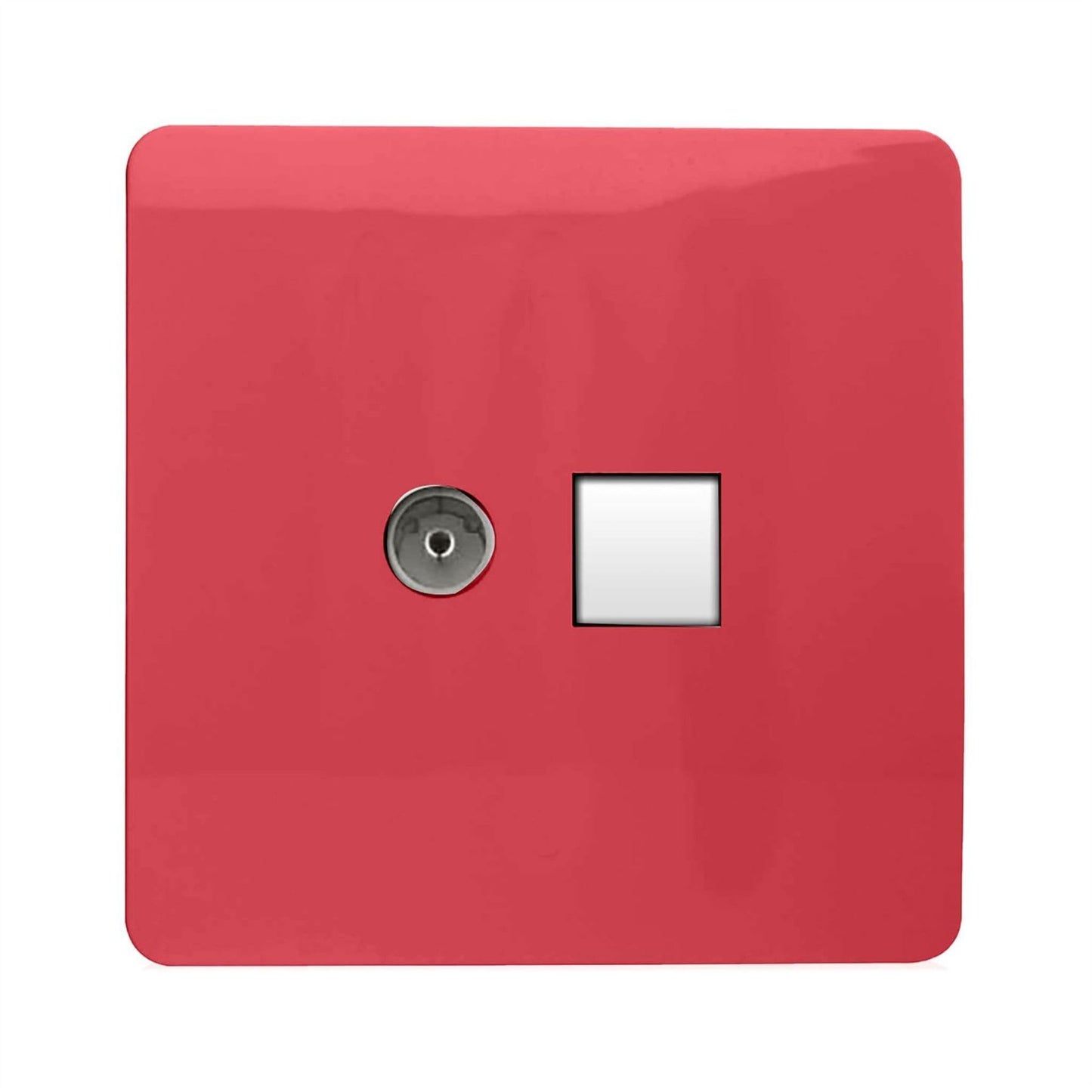 Trendi Switch 2 Gang Female TV Co-Axial & Telephone Slave Sockets in Strawberry Red