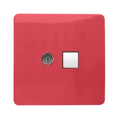 Trendi Switch 2 Gang Female TV Co-Axial & Telephone Slave Sockets in Strawberry Red