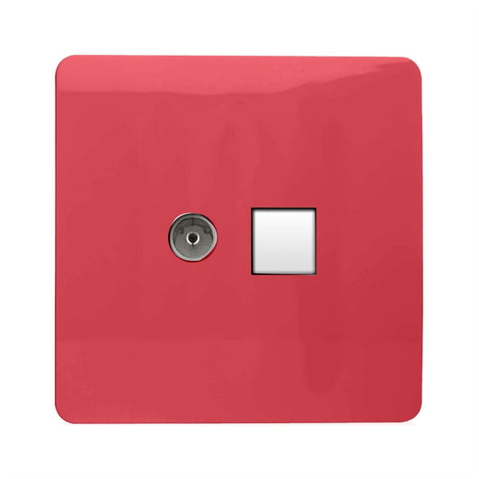 Trendi Switch 2 Gang Female TV Co-Axial & Telephone Slave Sockets in Strawberry Red