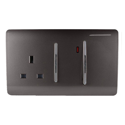 Trendi Switch 45 Amp Cooker Switch & 13 Amp Plug Socket with Neonin Dark Mocha Brown