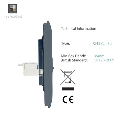 Trendi Switch 2 Gang Female TV Co-Axial & RJ45 Cat 5e PC Ethernet Sockets in Warm Grey