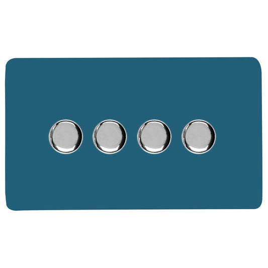 Trendi Switch 4 Gang 1 or 2 way 150w Rotary LED Dimmer Light Switchin Ocean Blue