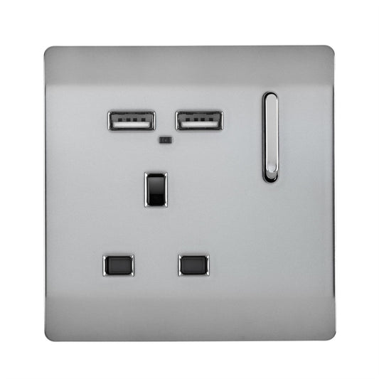 Trendi Switch 1 Gang USB 2100mA Plug Socketin Brushed Steel