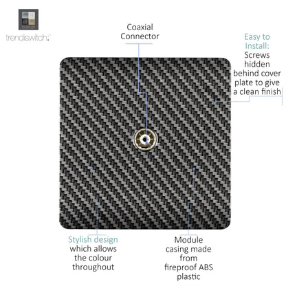 Trendi Switch 1 Gang Female Co-Axial Television Socket in Carbon Brushed Steel