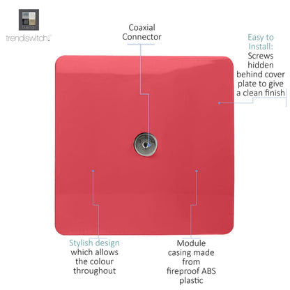 Trendi Switch 1 Gang Female Co-Axial Television Socket in Strawberry Red