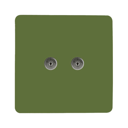 Trendi Switch 2 Gang Female Co-Axial Television Socket in Moss Green