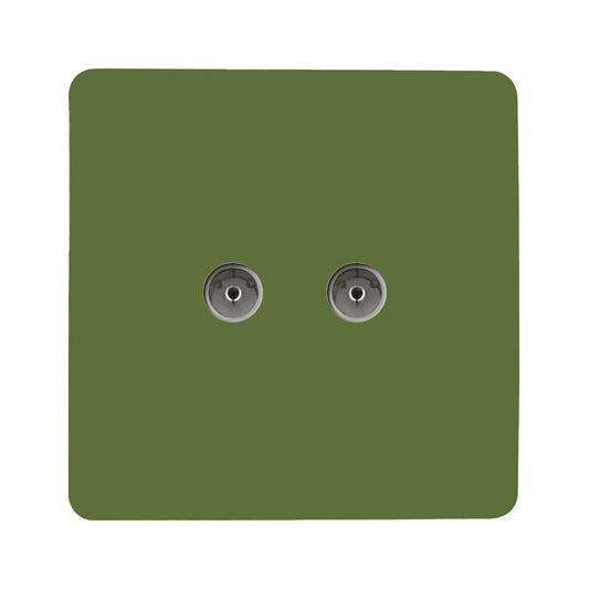 Trendi Switch 2 Gang Female Co-Axial Television Socketin Moss Green