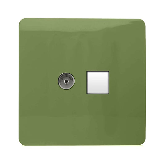 Trendi Switch 2 Gang TV Co-Axial & RJ45 Cat 6 Modern Designer PC Ethernet Socketsin Moss Green