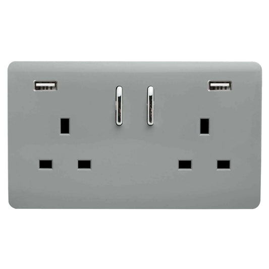 Trendi Switch 2 Gang USB 3100mA Plug Socketin Platinum Silver