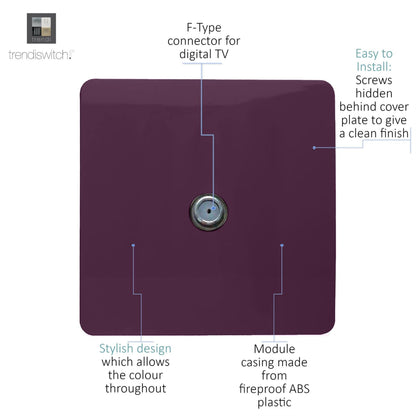 Trendi Switch 1 Gang Male F-Type Satellite Television Socket in Plum Purple