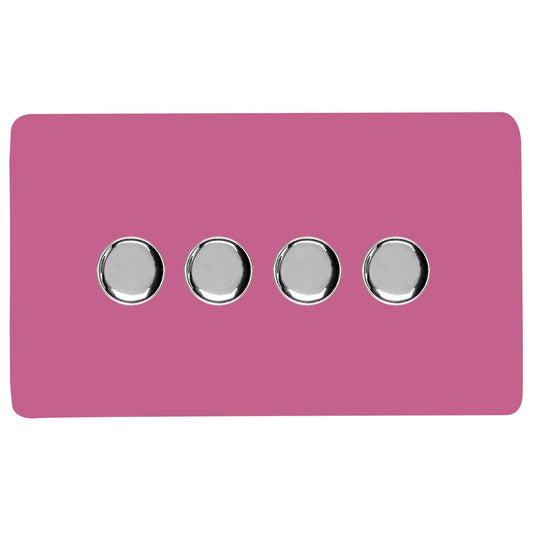 Trendi Switch 4 Gang 1 or 2 way 150w Rotary LED Dimmer Light Switchin Candy Pink