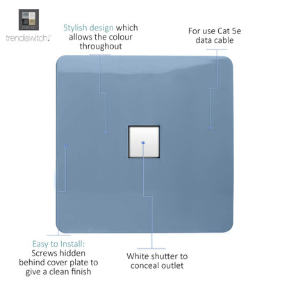 Trendi Switch 1 Gang RJ45 Cat 5e PC Ethernet Socket in Sky Blue