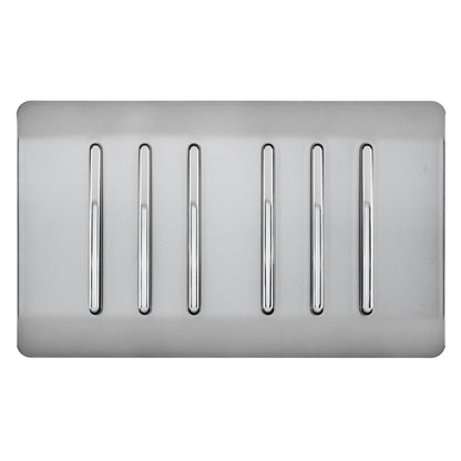 Trendi Switch 6 Gang 1 or 2 Way Light Switch in Brushed Steel