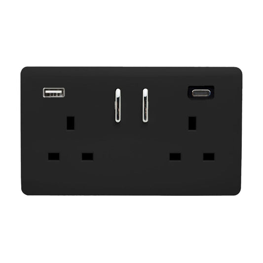 Trendi Switch 2 Gang USB 3100mA Type A & C USB Plug Socketin Piano Black