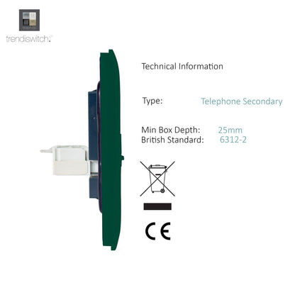 Trendi Switch 2 Gang Cat 3 Telephone Slave Socket in Dark Forest Green