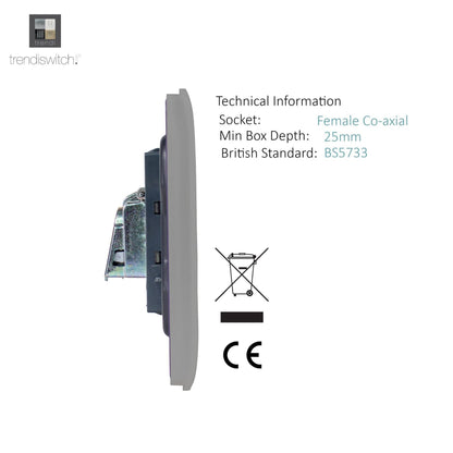 Trendi Switch 2 Gang Female Co-Axial Television Socket in Light Grey