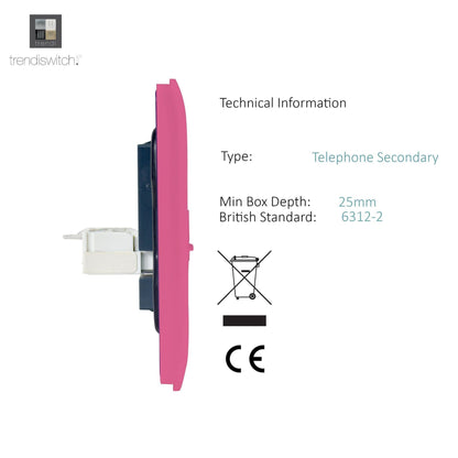 Trendi Switch 2 Gang Cat 3 Telephone Slave Socket in Candy Pink