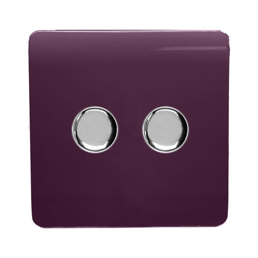 Trendi Switch 2 Gang 1 or 2 way 150w Rotary LED Dimmer Light Switchin Plum Purple