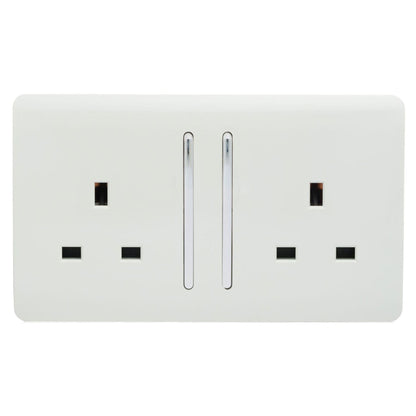 Trendi Switch 2 Gang Long Switched Plug Socket in Ice White