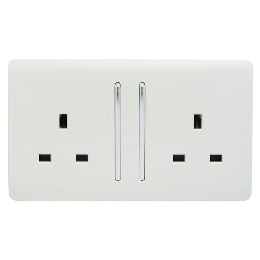 Trendi Switch 2 Gang Long Switched Plug Socketin Ice White
