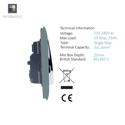 Trendi Switch 1 Gang 13 Amp Switched Plug Socket in Cool Grey