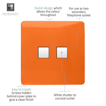 Trendi Switch 2 Gang Cat 3 Telephone Slave Socket in Sunset Orange