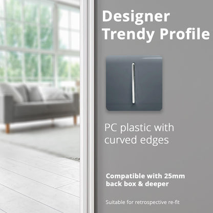 Trendi Switch 1 Gang 1 or 2 way Rocker Light Switch in Warm Grey