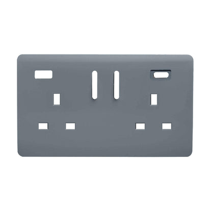 Trendi Switch 2 Gang Type A&C USB Spare Faceplate For Modern Designer Plug Socket in Warm Grey