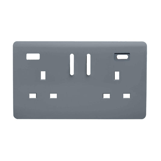 Trendi Switch 2 Gang Type A&C USB Spare Faceplate For Modern Designer Plug Socket in Warm Grey