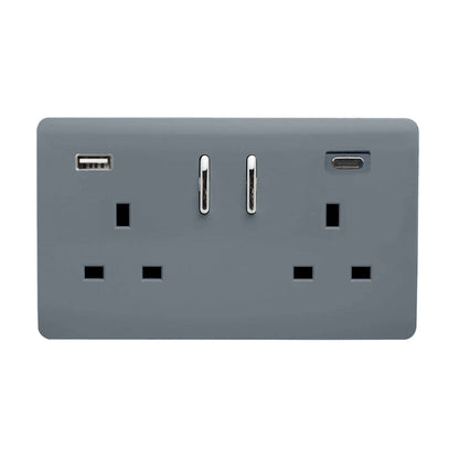 Trendi Switch 2 Gang USB 3100mA Type A & C USB Plug Socket in Warm Grey