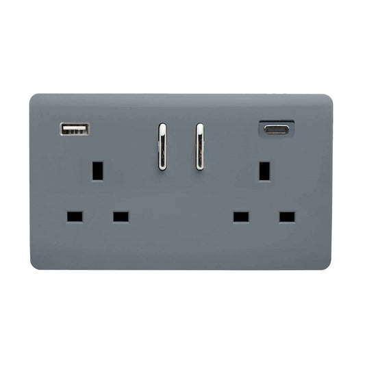 Trendi Switch 2 Gang USB 3100mA Type A & C USB Plug Socketin Warm Grey