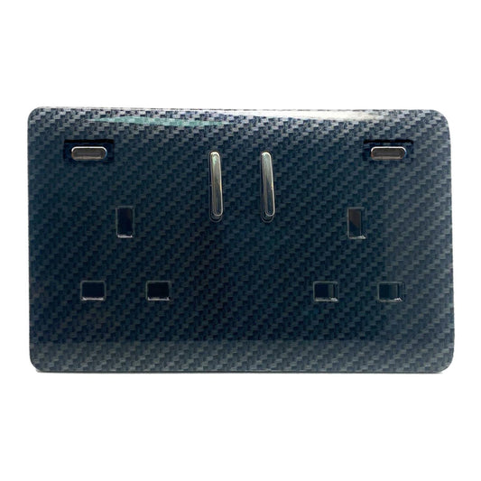 Trendi Switch 2 Gang USB 65W Type C USB Plug Socket in Carbon Fibre