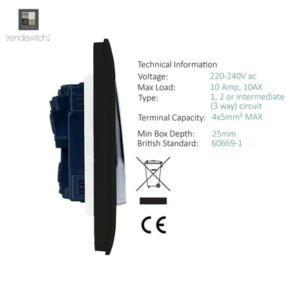 Trendi Switch 4 Gang Light Switch (1x 1 or 2 Way & 3 x Intermediate)in Matt Black