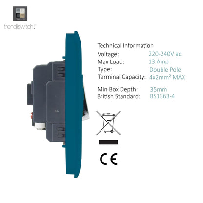 Trendi Switch 13 Amp Fused Spur with Flex Outlet in Ocean Blue