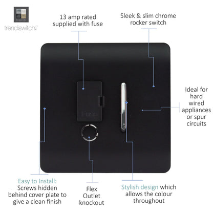 Trendi Switch 13 Amp Fused Spur with Flex Outlet in Matt Black