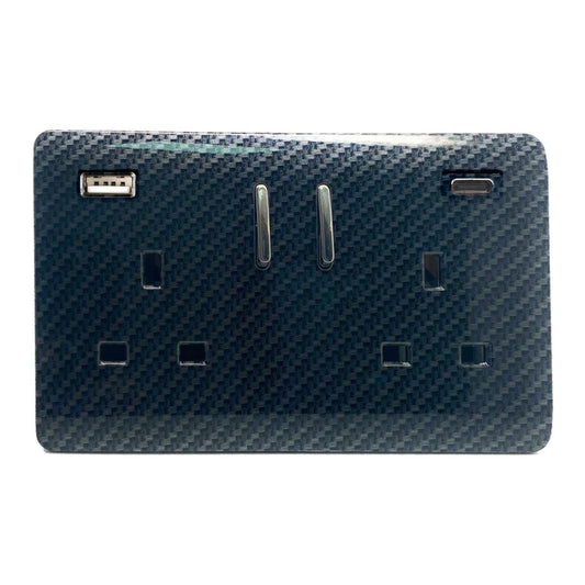 Trendi Switch 2 Gang USB 65W Type A & C USB Plug Socket in Carbon Fibre