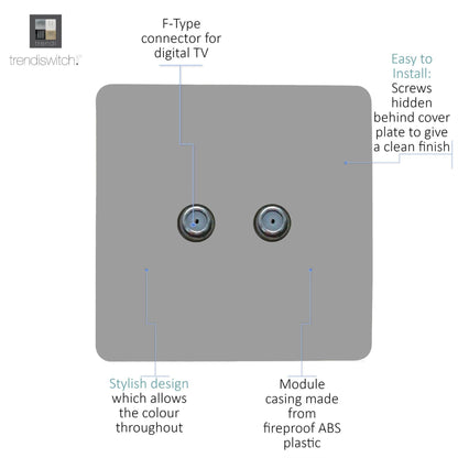 Trendi Switch 2 Gang Male F-Type Satellite Television Socket in Light Grey