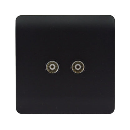Trendi Switch 2 Gang Female Co-Axial Television Socket in Matt Black