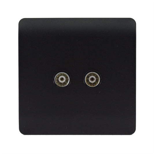 Trendi Switch 2 Gang Female Co-Axial Television Socketin Matt Black