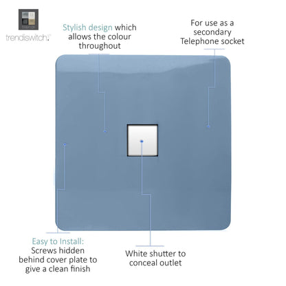 Trendi Switch 1 Gang Cat 3 Telephone Slave Socket in Sky Blue