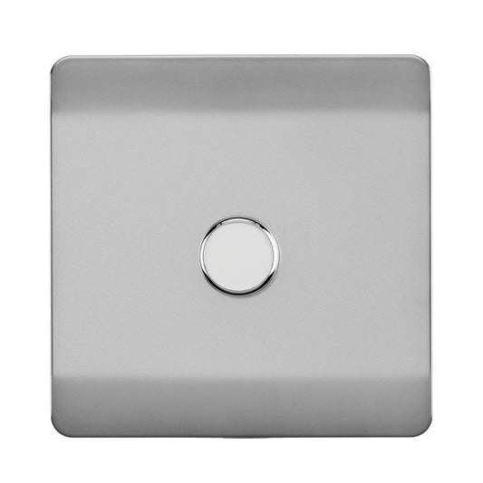Trendi Switch 1 Gang 1 or 2 way 150w Rotary LED Dimmer Light Switchin Brushed Steel