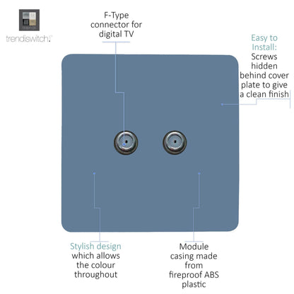 Trendi Switch 2 Gang Male F-Type Satellite Television Socket in Sky Blue