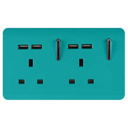 Trendi Switch 2 Gang 4 Port USB 2100mA Plug Socket in Bright Teal