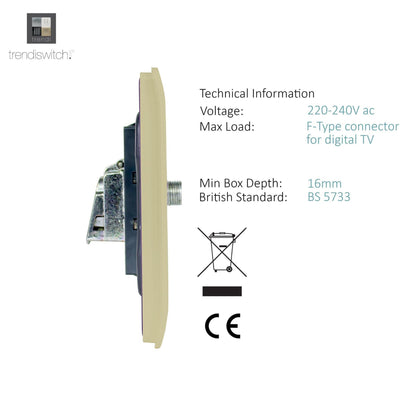 Trendi Switch 2 Gang Male F-Type Satellite Television Socket in Champagne Gold
