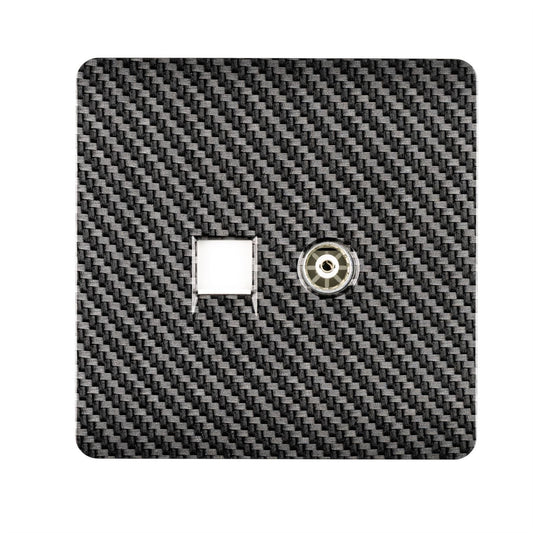 Trendi Switch 2 Gang TV Co-Axial & RJ45 Cat 6 Modern Designer PC Ethernet Socketsin Carbon Fibre