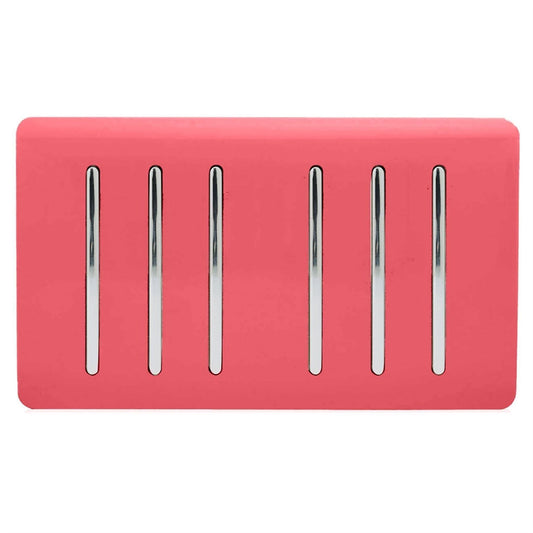 Trendi Switch 6 Gang Spare Faceplate for Modern Designer Light Switch in Strawberry Red