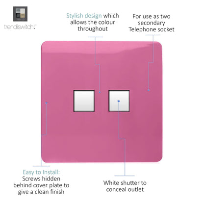 Trendi Switch 2 Gang Cat 3 Telephone Slave Socket in Candy Pink